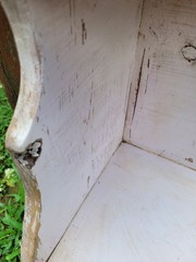 Vintage Antique Chippy Paint 3 Tier Carved Corner Shelf Cabinet