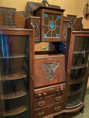 Antique Hutch Cabinet- stained glass
