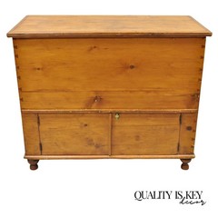 19th C. French Country Primitive Pine Wood 2 Tier Dovetailed Farmhouse Dough Box