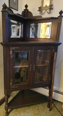 Unique Victorian Style Antique Corner Cabinet Glass and Mirror with Shelves