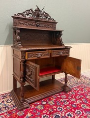 Antique French Renaissance Revival Hunt Buffet Server Sideboard Dark Oak 19C