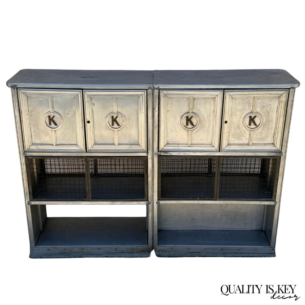 Antique Art Deco Steel Metal Dual Sided Dental Medical Cabinets Bar – a Pair