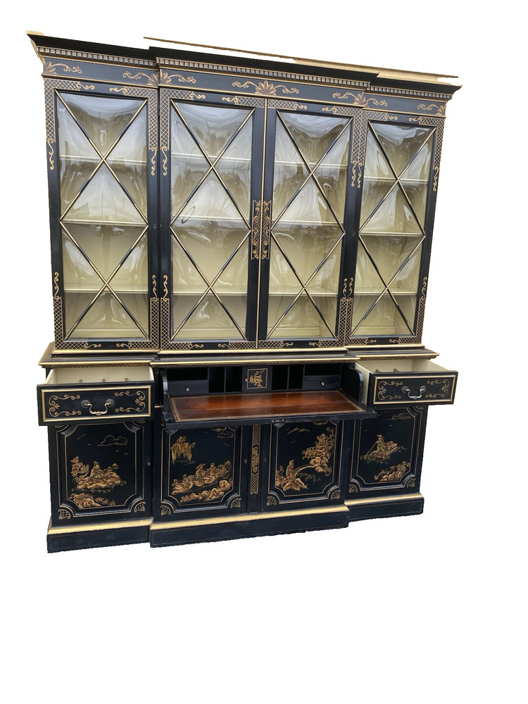 65944 Oriental KEN HILL Furniture Breakfront China Cabinet Curio with DESK