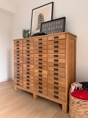 Antique 1890s Oak Apothecary Cabinet, Tin Drawer Chest, Retail Storage Cabinet