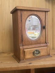 Antique Oak Apothecary Medicine Cabinet Bevelled Mirror Drawer 1920s/30s