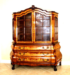 German Antique Kingwood Inlaid Bombay Buffet / Display Cabinet