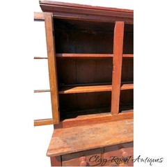 Antique Red painted 12 light primitive cupboard step back farm house country