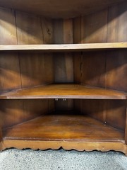 Antique Wooden Corner Cabinet with Glass Doors, 5 Shelves, Brown Stained Finish