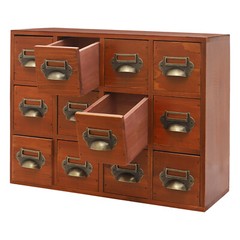 12 Drawers Wooden Desktop Organizer Home Storage Case Cosmetic Dresser Box Brown
