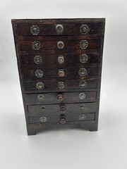 Hindu Asian 8 Drawer Apothecary, Wood Chest Cabinet, Jewelry Box, Spice Holder