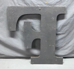 Decorative Salvage Large Tin Ceiling 24″ Red Metal F VTG Letter Old 311-25B