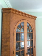 Tiger maple antique reproduction corner cupboard, custom made