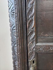 antique hanging corner cupboard pilgrim carved oak primitive 17th century