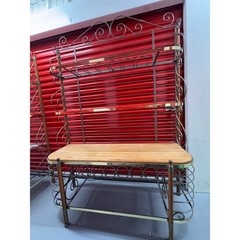 Mid Century French Iron Bakers Rack with glass & oak shelving