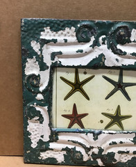 VTG Shabby 11″ Sq. 5×7 Photo Tin Ceiling Metal Blue Picture Frame Old 390-26B
