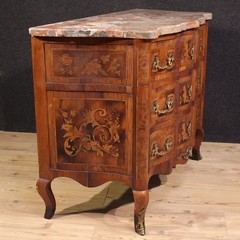 French commode dresser inlaid chest of drawers marble top Louis XV style 900