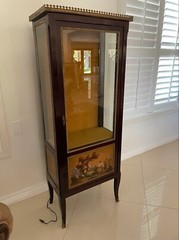 Antique 18th Century Curio Vitrine Wood Cabinet Hand Painted Signed Marina 1893