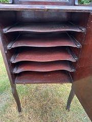 Best Antique Mahogany Sheet Music Cabinet with Beveled Mirror & Top Shelf Larkin