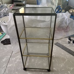 Vtg Miniature Brass & Glass Tabletop 3-Shelf Curio Display Cabinet