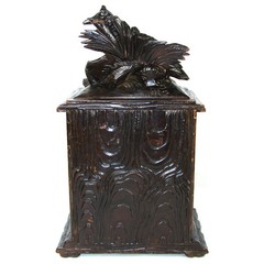 Antique Black Forest Carved 11″ Chest, Cabinet, Box: Animalier Style FOX and Kit
