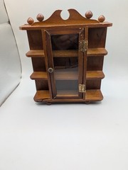 Small Vintage Wooden Curio Wall Mount Knik Knak Cabinet With Door