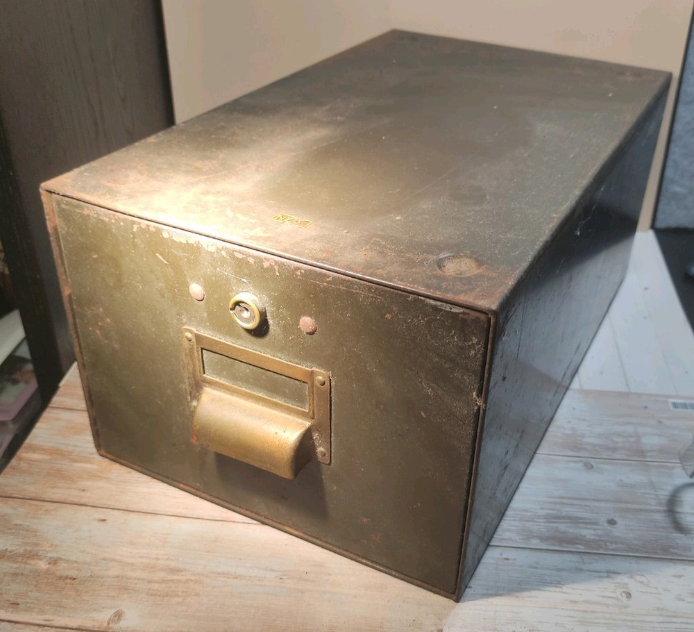 Vintage RONEO Metal File Drawer Cabinet Box Index File Cards military Office
