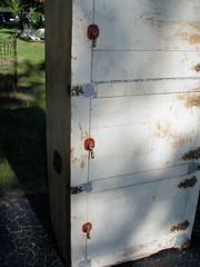 Tall Pine Three-Door Ice Box, Pantry. Old Mustard White Paint