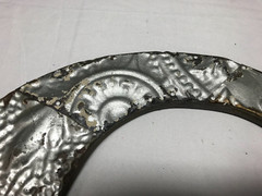 Decorative Salvaged Tin Ceiling 17″ Patchwork Silver Metal Letter C Old 1628-23B