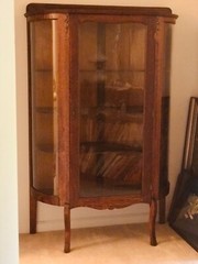 Antique Curved Glass CURIO CABINET with 4 Shelves & Key 1800s China/Display Case