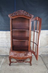 Victorian Revival French Rococo Style Mahogany Display Cabinet Vitrine Curio 74″