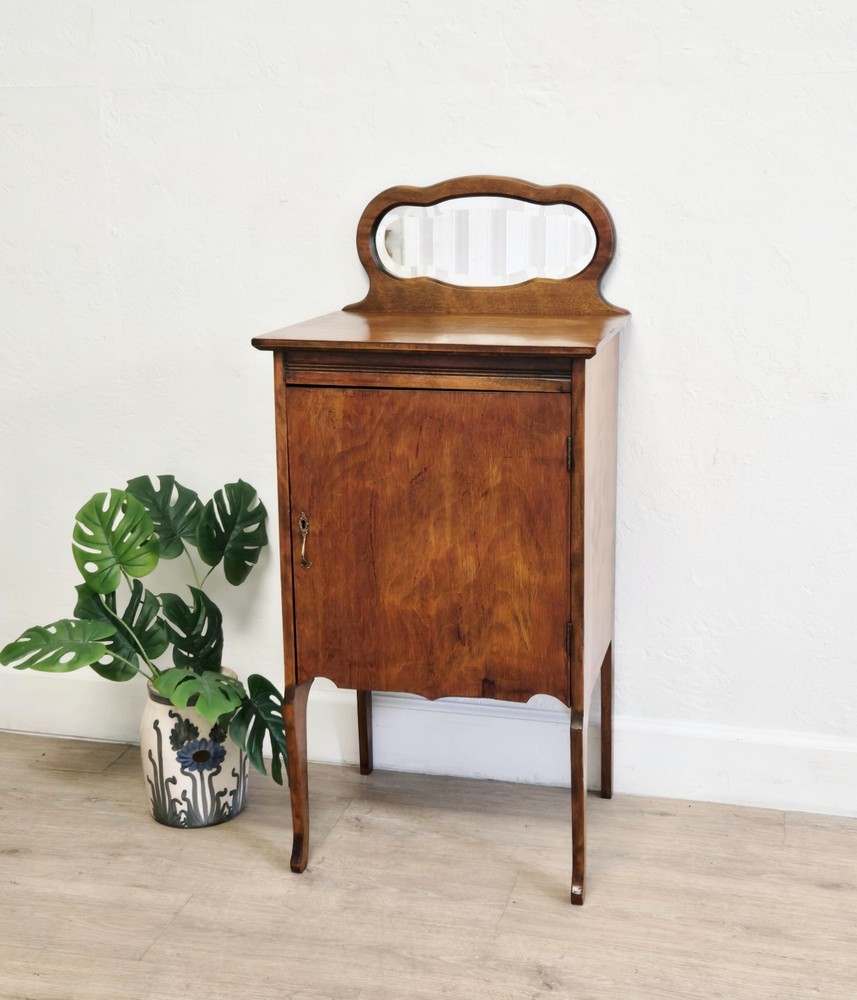 Antique Sheet Music Cabinet W/ Mirror-Victorian Solid Wood Record Storage Table
