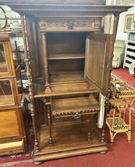 Antique French Henri II Carved Walnut Wine Liquor Display Hall Cabinet 70″H