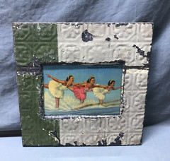VTG Shabby 11″ Sq. 5×7 Tin Ceiling Metal Photo Picture Frame Old 1724-25B