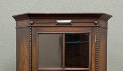 Antique English Jacobean Corner Cabinet Barley Twist Legs Glass Door Oak 1920s