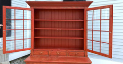 English One Piece Pine Step Back Cupboard in Red Wash