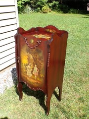 Vintage French Vernis Martin Style Hand Painted Music Cabinet Record Stand