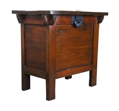 20th Century Korean Elmwood Rice Chest Storage Bin Tansu Altar Cabinet Locks 38″