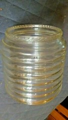 VINTAGE SELLERS HOOSIER RIBBED GLASS JAR 5 3/4″ ROPE TRIM RIM 7″ Dia x7 1/2″tall