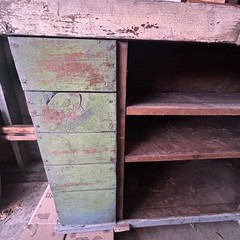 Primitive 2pc Step Back Wall Cupboard Blue & Green Patina Pickup 61103