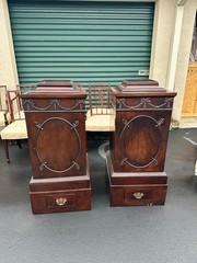 Pair of Late 20th Century Mahoghany George III Style Urns on Stands