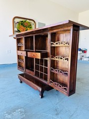 Beautiful Vintage Mid Century Dark Walnut Wood Beverage Dry Bar Cabinet