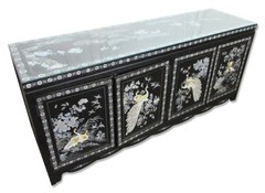 Vintage 72 in. Glass Top Asian Sideboard Cabinet