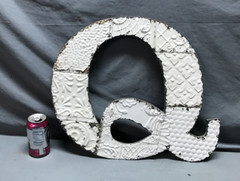 Decorative Salvage Tin Ceiling 16″ Patchwork White Metal VTG Letter Q 1791-24B