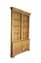 Rare English Knotty Pine Shallow Glazed Glass China Display Cabinet Cupboard 95″