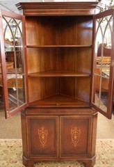 Vintage English Edwardian Style Mahogany Inlaid Corner Cabinet