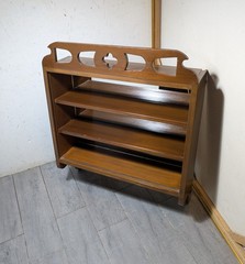 Vintage Art Deco Gothic Tudor Wall Curio Cabinet Shelf Sliding Doors Quatrefoil