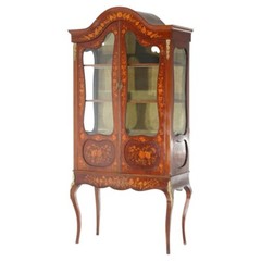 Antique Dutch Marquetry Mahogany Display Cabinet with Ormolu Mounts C1890