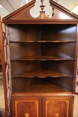 Pair of English Regency Style Mahogany Inlaid Corner Cabinets