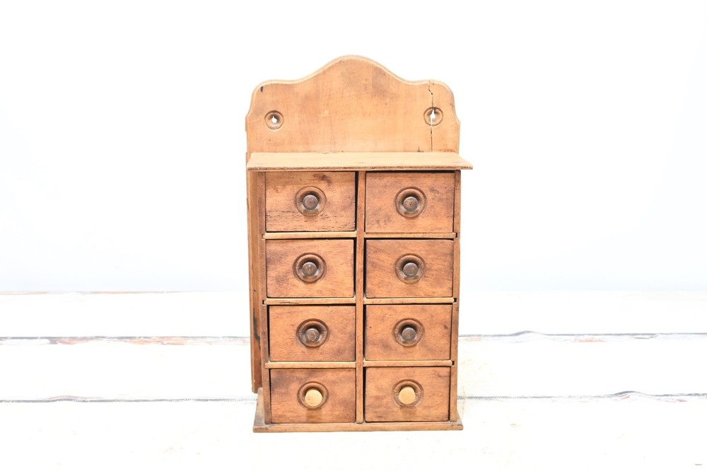 Vintage/Antique Primitive Tabletop Or Wall Spice Cabinet Drawers Chest 8 Drawer