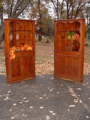 1930s – 40s Country Pine Corner Cabinet Pair, Hand Made